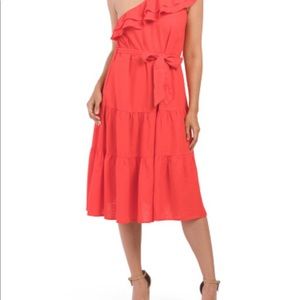 Linen one shoulder ruffle dress